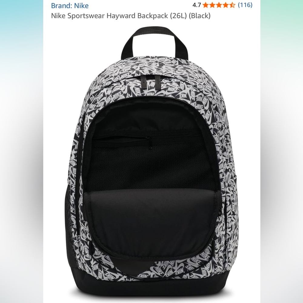 Nike Black & White Patterned Hayward Backpack - Picture 3 of 11